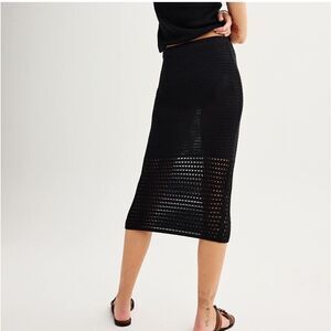 NIne West Black Lined Crocheted Midi Skirt Pencil Small‎